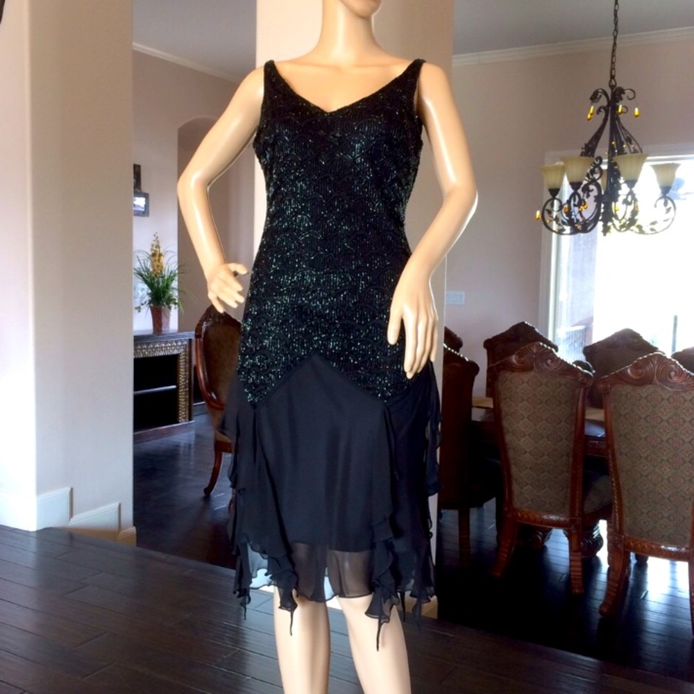 WHBM Silk Beaded Flapper Dress NWT